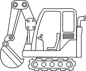 Poster - Excavator cartoon line art for coloring book page