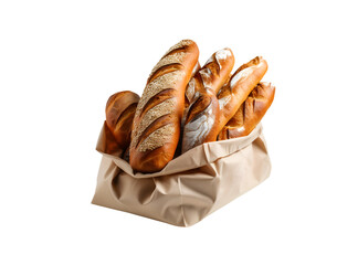 Wall Mural - Supermarket. Paper bag full of bread isolated on background