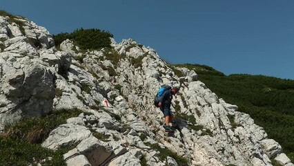 Sticker - Drone Landscape scene of Piatra Craiului Mountains range in Romania with blue sky