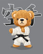 Vector illustration of hand drawn teddy bear in karate uniform