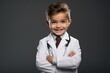 Very Happy Boy A Confident Doctor In A White Lab Coat Stethoscope Around The Neck . Confident Doctors, White Lab Coats, Stethoscopes, Child Happiness, Child Confidence, Positive Physician Experiences