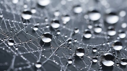  a close up of water droplets on a spider web pattern.  generative ai
