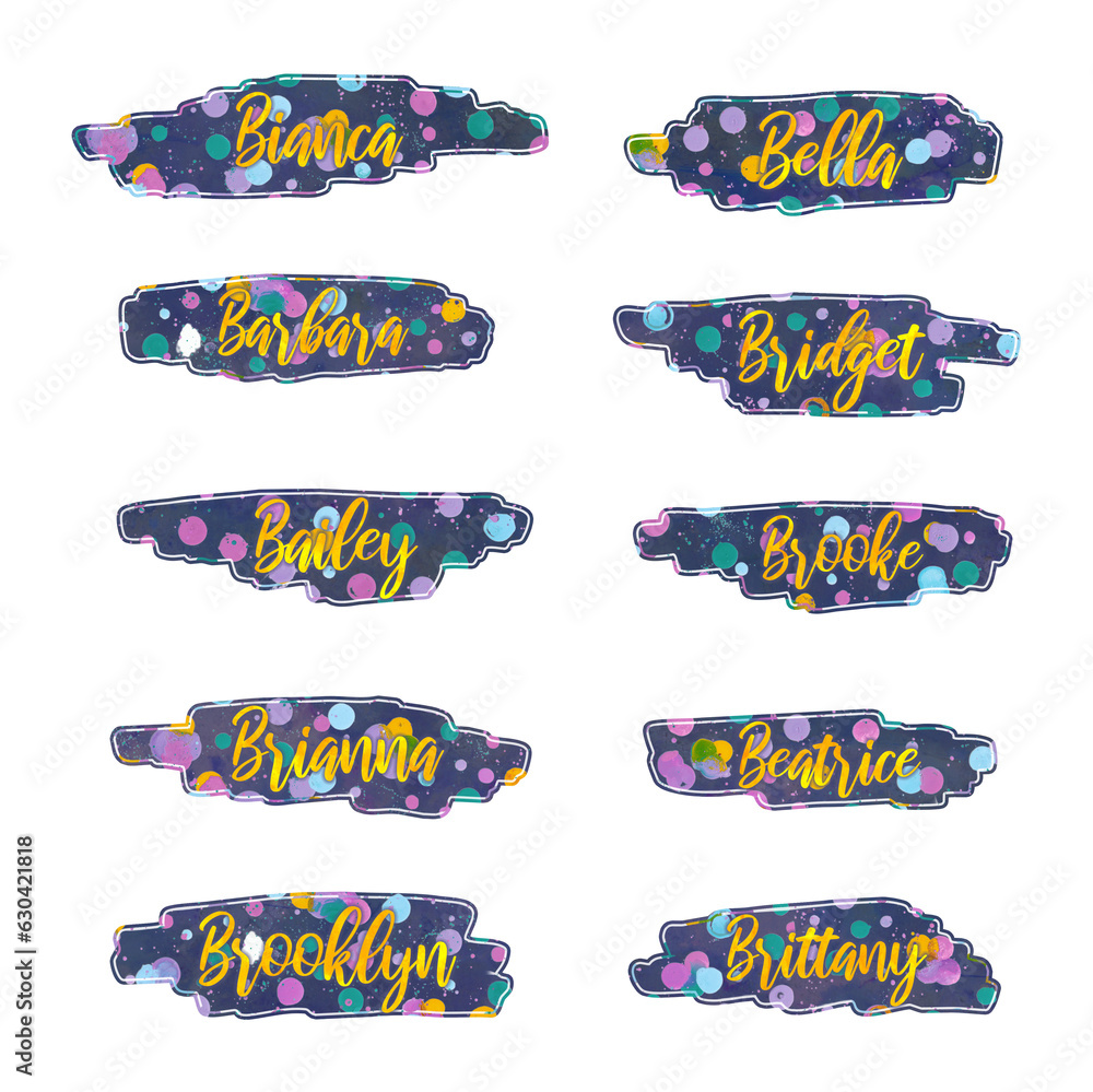 birthday labels with girl names that start with B, Bianca, Bella