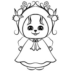 Wall Mural -  Cute doll  cartoon with flower sketch outline drawing 