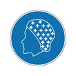 Hairnet sign. Mandatory sign. Round blue sign. Wear a hairnet. Follow the safety rules. Hair protection.