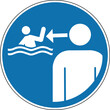 Keep children under supervision in the aquatic environment. Mandatory sign. Round blue sign. Keep children under supervision while swimming. Follow the safety rules.