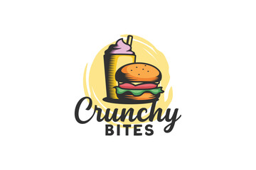 Wall Mural - crunchy bites logo with a combination of a burger and a milkshake. great for restaurant, cafe, etc.