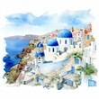 Enchanting Santorini: Dreamy Watercolor Escape in Greece, Azure Bliss