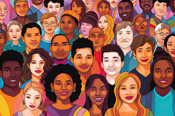 Wall Mural - Multiethnic group of people portraits background. Illustration of people of different race and gender in colorful clothes.