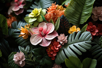 Canvas Print - Colorful flowering plants and Green leaves 