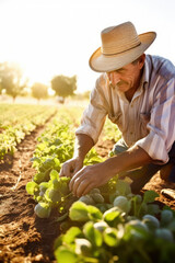 Wall Mural - senior farmer man planting vegetables. agriculture and plant farming