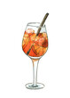 Aperol spritz cocktail. Aperol beverage watercolor illustration. Bar, alcohol 