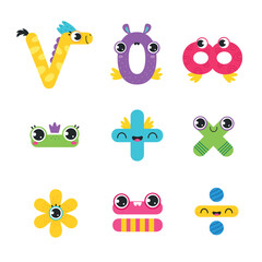 Sticker - Funny Mathematical Operation Signs with Eyes Vector Set