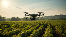 Drone Quad Copter On Yellow Corn Field