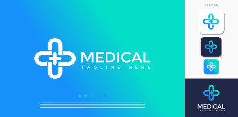 Wall Mural - Medical pharmacy logo design template.- vector illustrator. Medical Logo Vector Template. Medical Logo Template Design. Medical Healthcare Stethoscope Cross Logo.