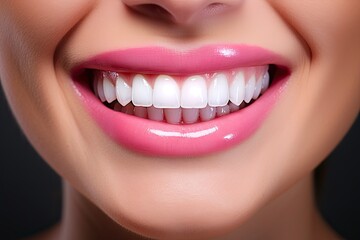 Wall Mural - Dental Harmony: Woman's Bright Smile with Whitening Teeth Treatment in Dentistry: Generative AI