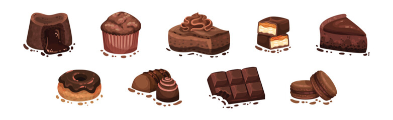 Wall Mural - Chocolate Dessert as Sweet and Yummy Treat Vector Set