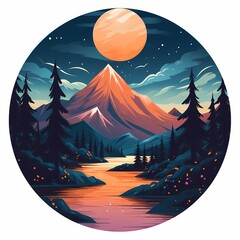 Wall Mural - an illustration with a mountain in the sky surrounded by trees