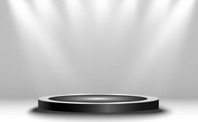 Wall Mural - podium, pedestal or platform, illuminated by spotlights in the background. vector illustration. brig