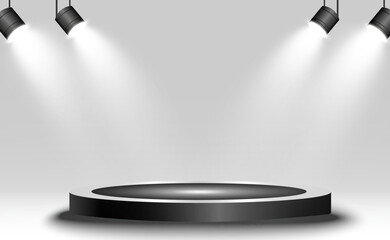 Wall Mural - podium, pedestal or platform, illuminated by spotlights in the background. vector illustration. brig