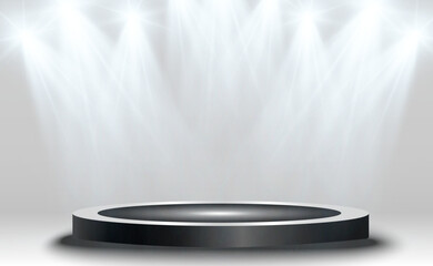 Wall Mural - podium, pedestal or platform, illuminated by spotlights in the background. vector illustration. brig