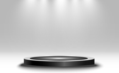 Wall Mural - podium, pedestal or platform, illuminated by spotlights in the background. vector illustration. brig
