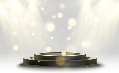 Wall Mural - podium, pedestal or platform, illuminated by spotlights in the background. vector illustration. brig