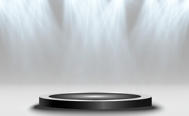 Wall Mural - podium, pedestal or platform, illuminated by spotlights in the background. vector illustration. brig