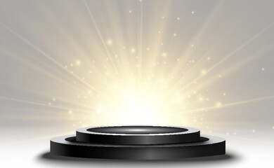 Wall Mural - podium, pedestal or platform, illuminated by spotlights in the background. vector illustration. brig