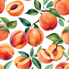 Hand drawn watercolor peach painting on white background. Fruit vector illustration. Pattern watercolor fruit.