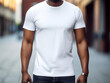 a mockup of a male model wearing a white T-shirt