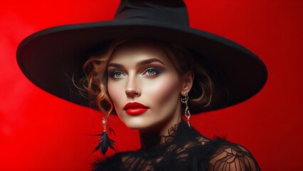 Portrait of a beautiful halloween witch, Generative AI