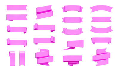 Wall Mural - pink ribbon banner 3d render set.