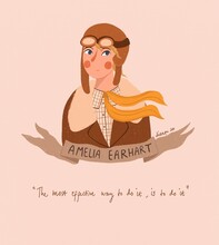 Illustration Of The First Female Aviator Amelia Earhart