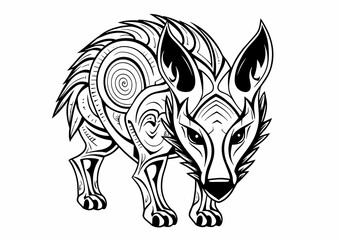 Wall Mural - Fox Coyote Jackal Dog Phoenix Print Tattoo Stamp Mandala Pattern