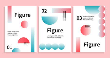 Wall Mural - Gradient abstract shapes covers set. Minimalist creativity and art. Flyer and booklet. Metaverse and cyberspace, futuristic leaflet design. Cartoon flat vector collection isolated on pink background