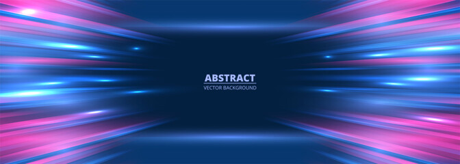 Poster - Blue and pink speed lights abstract background motion effect travel through time and space. Fast movement hyper speed backdrop. Fast motion blue and pink lines abstract futuristic vector background.
