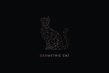 geometric cat illustration design, cat sitting line art design, cat illustration black background