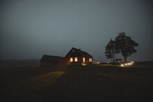 Old House In The Fog At Night