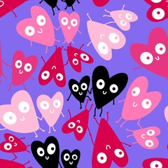 Naklejka na meble Valentines hearts seamless cartoon love pattern for wrapping paper and fabrics and kids clothes print and festive