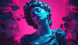 Synthwave roman statue of  a woman with headphones listen to music and relax