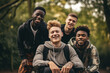 Multi ethnic group having fun in a public park Amputee man hangs out with his friends outdoor Friendship and diversity concept made with AI generative technology
