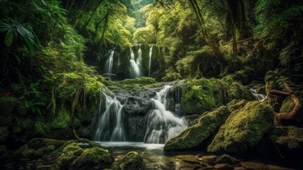  Captivating Natural Scenes: Discover the Enchanting Waterscapes Amidst Lush Forests and Majestic Mountains, generative AI