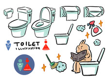 トイレ関連のシンプル手描き風イラストセット
