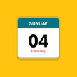 february 04 sunday icon with yellow background, calender icon