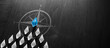 Blue Paper Boat Leading A Fleet Of Small White Boats With Compass Icon On Black Modern Wooden Table - Leadership Concept
