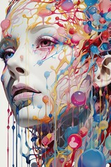 Wall Mural - a woman with colorful paint on her face. Generative AI Art.