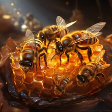 An Illustration Of A Bee With Beautiful Light. Generative AI. 