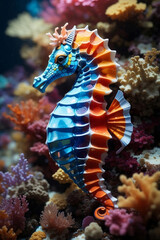 Wall Mural - Colorful seahorse under the sea, Generative AI Illustration.