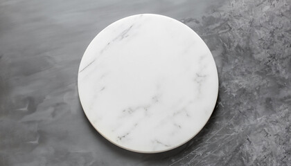 Wall Mural - White empty marble texture round board on grey background. Top view. Copy space.